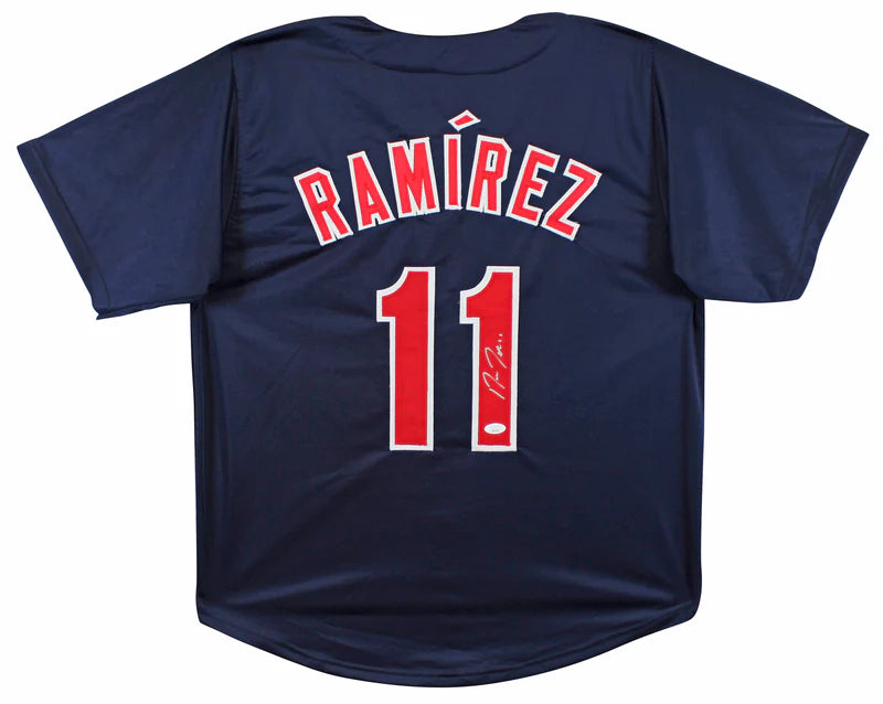 Jose Ramirez Signed Navy Pro Style Baseball Jersey with JSA COA